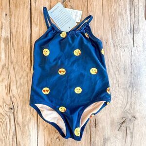 NWT! Crewcuts Happy Love Emoji Navy One-Piece Swimsuit, Size 2